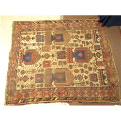 CAUCASIAN 6' BY 5' HAND WOVEN WOOL RUG