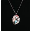 Image 2 : Silver and Turquoise Pendant with Bear Claw.  Signed
