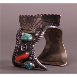 Native American Antique Silver & Turquoise Bangle with
