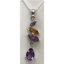 Sterling Silver .925 Citrine and Amethyst Pendant