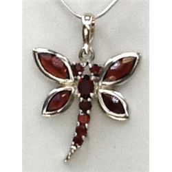 Sterling Silver .925 Garnet Dragon Fly Pendant