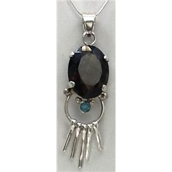 Sterling Silver .925 Smokey Quartz , Blue Zircon Pendant