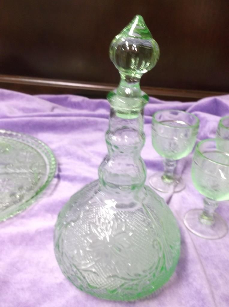 Vintage Green Glass Decanter Set