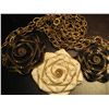 Image 3 : COSTUME JEWELRY HANDCRAFTED BLACK & WHITE ROSE UNIQUE ARTISAN NECKLACE