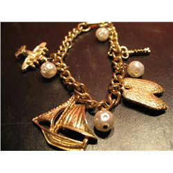 COSTUME JEWELRY FASHION BRACELETS PEARL BEADS, CHARMS BOAT, AIRPLANE, BALLERINA & KEY