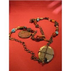 COSTUME JEWELRY ARTISAN NECKLACE GEO STONE BEADED STONE WITH BEADS
