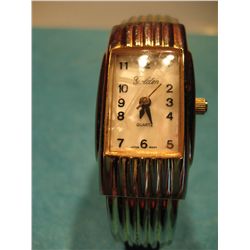 LADIES CUFF WRIST WATCH MOTHER OF PEARL DIAL GOLDEN QUARTZ