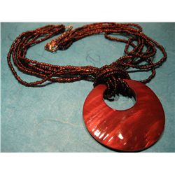COSTUME JEWELRY ARTISAN STYLED BEADED DYED SHELL PENDANT