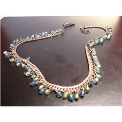 COSTUME JEWELRY ARTISAN STYLE SILVER TONE WITH MULTI COLORED BEADED GLASS BEADS NECKLACE