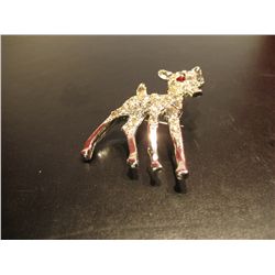 COSTUME JEWELRY RHINESTONE DEER BROOCH PIN SILVER TONE