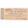 Image 1 : 1862 TWENTY FIVE CENT CITY OF RICHMOND, VA NOTE CU