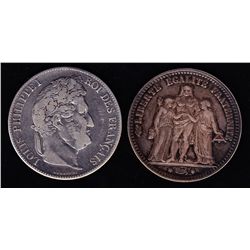 Lot of 2 French 5 Francs