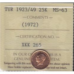 1923/49 (Issued 1972) Turkey 25 Kurush Gold Coin