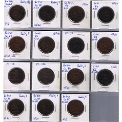 Lot of fifteen Bank Of Upper Canada Half Penny Tokens, BR 720