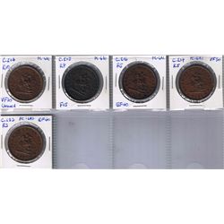 Lot of five Bank Of Upper Canada Penny Tokens, BR 719