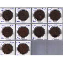 Lot of ten Bank Of Upper Canada Penny Tokens, BR 719.