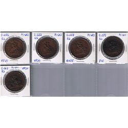 Lot of five Bank Of Upper Canada Penny Tokens, BR  719.