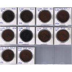 Lot of ten Bank Of Upper Canada Penny Tokens, BR 719.