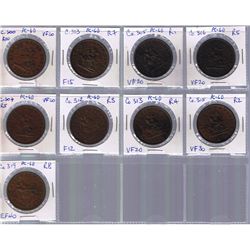 Lot of nine Bank Of Upper Canada Penny Tokens, BR 719.