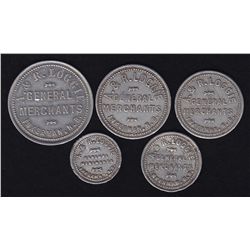 Set of 5 A.&R. Loggie General Merchants Tokens
