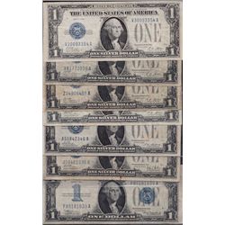 Lot of 7 USA Blue Seal $1 Silver Certificates