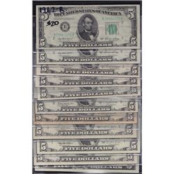 Lot of 13 USA Federal Reserve $5 Notes