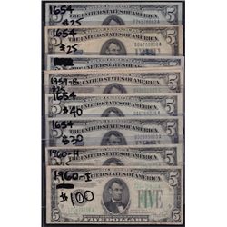 Nice Lot of 9 1934 Series USA $5 Notes