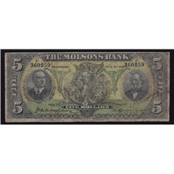 1905 Molsons Bank $5