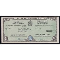 1946 Dominion of Canada War Savings $10 Certificate