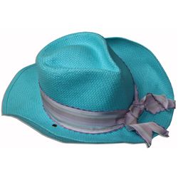 Cher Personally Owned & Worn Bright Aqua Woven Straw Stetson Hat