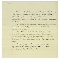 Spiro Agnew Autograph Manuscript Regarding the Sudden Death of President Lyndon B. Johnson -- ''...C