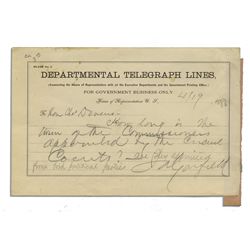 James Garfield Signed Telegram From 1880 -- The Year He Was Elected President