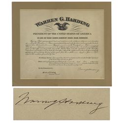 Warren G. Harding Document Signed as President