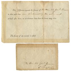 Thomas Jefferson Official Dinner Invitation -- To Revolutionary War General & Congressman Robert Bro