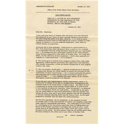 Original White House Press Release of a Letter to Khrushchev Regarding the Cuban Missile Crisis -- '