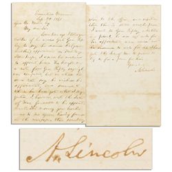 Abraham Lincoln Autograph Letter Signed as President -- Lincoln Soothes Ruffled Feathers: ''...This 