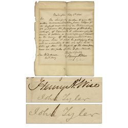 John Tyler Document Signed as Senator of Virginia -- Recommending Virginia Citizens to the Navy