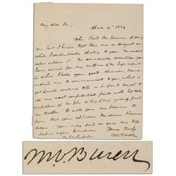 Martin Van Buren Autograph Letter Signed -- ''...the high respect in which I hold your good opinion,