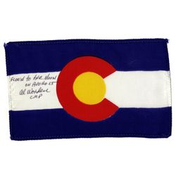 Apollo 15 Flown 6'' x 4'' Colorado State Flag -- Signed & Inscribed ''Flown to the Moon on Apollo 15