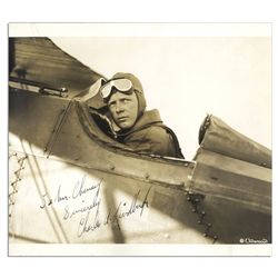 Charles Lindbergh 9'' x 8'' Signed Photo -- Attractive Photo of the Aviator in His Plane