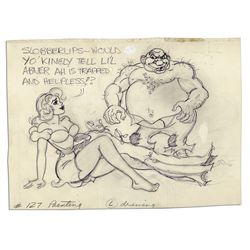 Nice and Large Early Al Capp ''Li'l Abner'' Sketch in Pencil and Ink -- Depicting Daisy Mae & Slobbe