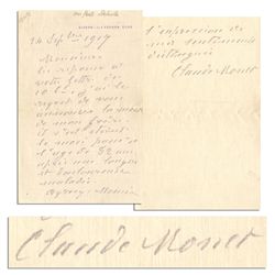 Claude Monet Autograph Letter Signed -- ''...I regret to inform you of my brothers death...'' -- 191
