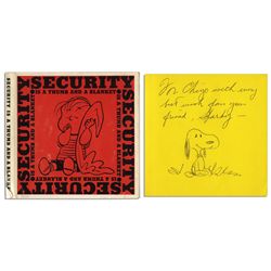 Charles Schulz Hand-Drawn Sketch of Snoopy, Within His Signed ''Peanuts'' Book, ''Security is a Thum