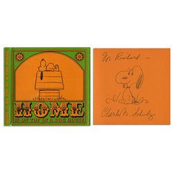 Charles Schulz Hand-Drawn Sketch of Snoopy, Within His Signed ''Peanuts'' Book, ''Home is on Top of 