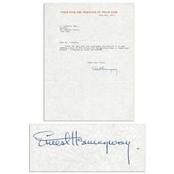 Ernest Hemingway Letter Signed the Year Before His Suicide -- ''... for the material sent to Spain l