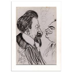 Large 8.5'' x 12'' Self-Portrait Sketch of & by Enrico Caruso -- Shows Caruso With French Bass Pol P