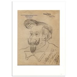 Enrico Caruso Sketch of Fellow Opera Legend Pol Plancon -- Sketched While on a South American Tour, 