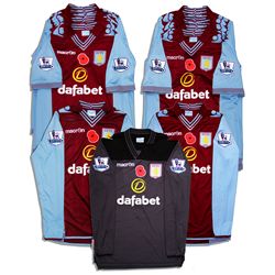 Aston Villa Match-Worn Lot of 17 Jerseys Signed -- Bacuna, Baker, Benteke, Bowery, Clark, El Ahmadi,