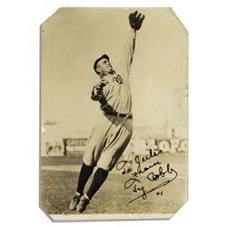 Excellent Ty Cobb Signed Photo of a Fielding Action Shot in Uniform -- With PSA/DNA COA