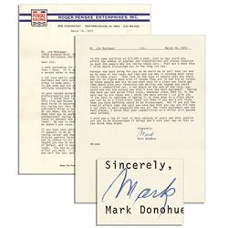 Indianapolis 500 Winner Mark Donahue 1973 Typed Letter Signed -- ''...No one is ever going to become